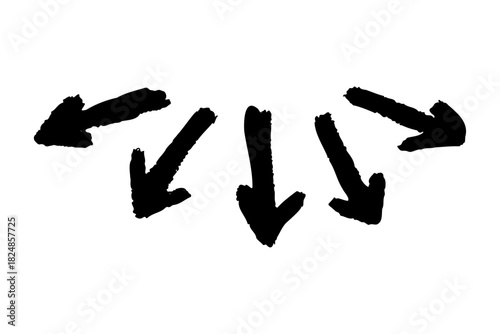 Freehand doodle arrow sketched with charcoal, hand drawn symbol for notes and diagrams, vector marker texture with curved direction and scribble grain.