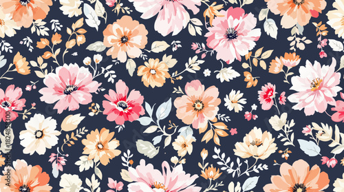 Seamless floral pattern with vintage rose flowers, leaves, and butterflies for fabric design