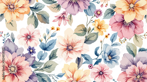 Seamless floral pattern with vintage pink flowers, vector illustration for summer textile design and wallpaper backdrop