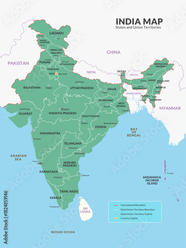 Proper India Map vector stock image, png Bharat map, Map of India