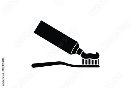 Toothbrush and toothpaste black silhouette, Dental hygiene design