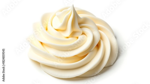 Swirl of delicious vanilla cream or whipped topping isolated on white background