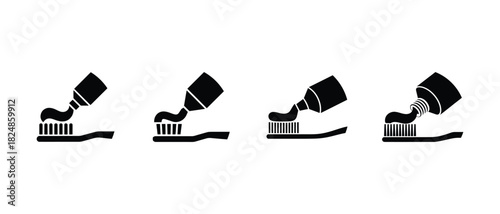 Vector toothpaste with toothbrush silhouette set