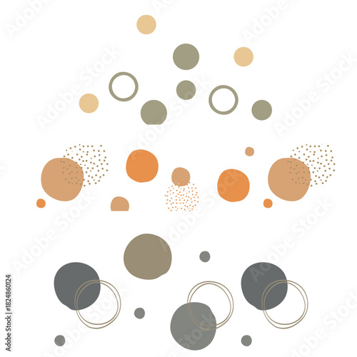 Abstract geometric composition with circles and rings in earthy tones