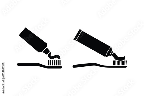 Vector Toothpaste tube squeezing paste on toothbrush set