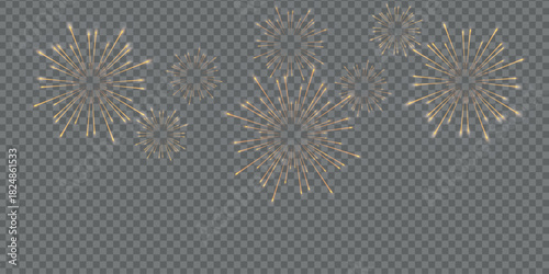 Festive fireworks, colorful fireworks, transparent background, vector design.