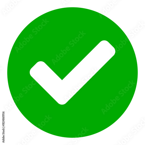 Green Checkmark Yes Sign Approve or Confirm or Success Round Circle Icon. Vector Image.
