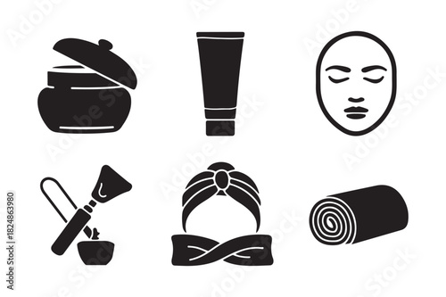 Skincare and beauty routine icons for spa and cosmetics