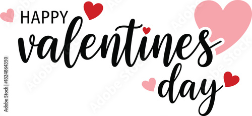 Happy valentines day celebration with hearts and elegant script typography