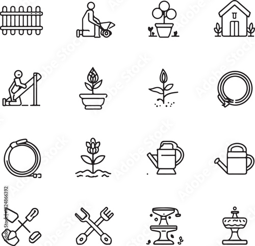 Collection of essential gardening tools and potted plants for cultivating a beautiful garden
