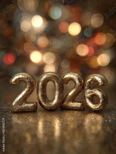 celebrate the arrival of 2026 happy new year with festive golden numerals and bokeh lights 2026