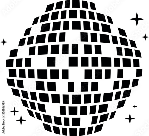Disco Ball Isolated Vector Icon. black and white abstract background