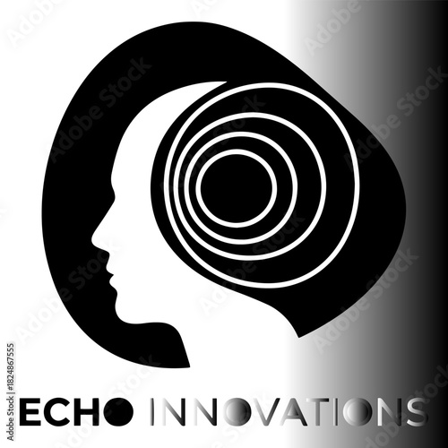 Silhouette of human head with concentric circles symbolizing thought