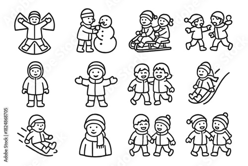 Winter Playground Icons. Winter playground icons. Line outline icon set of winter playground icons: child