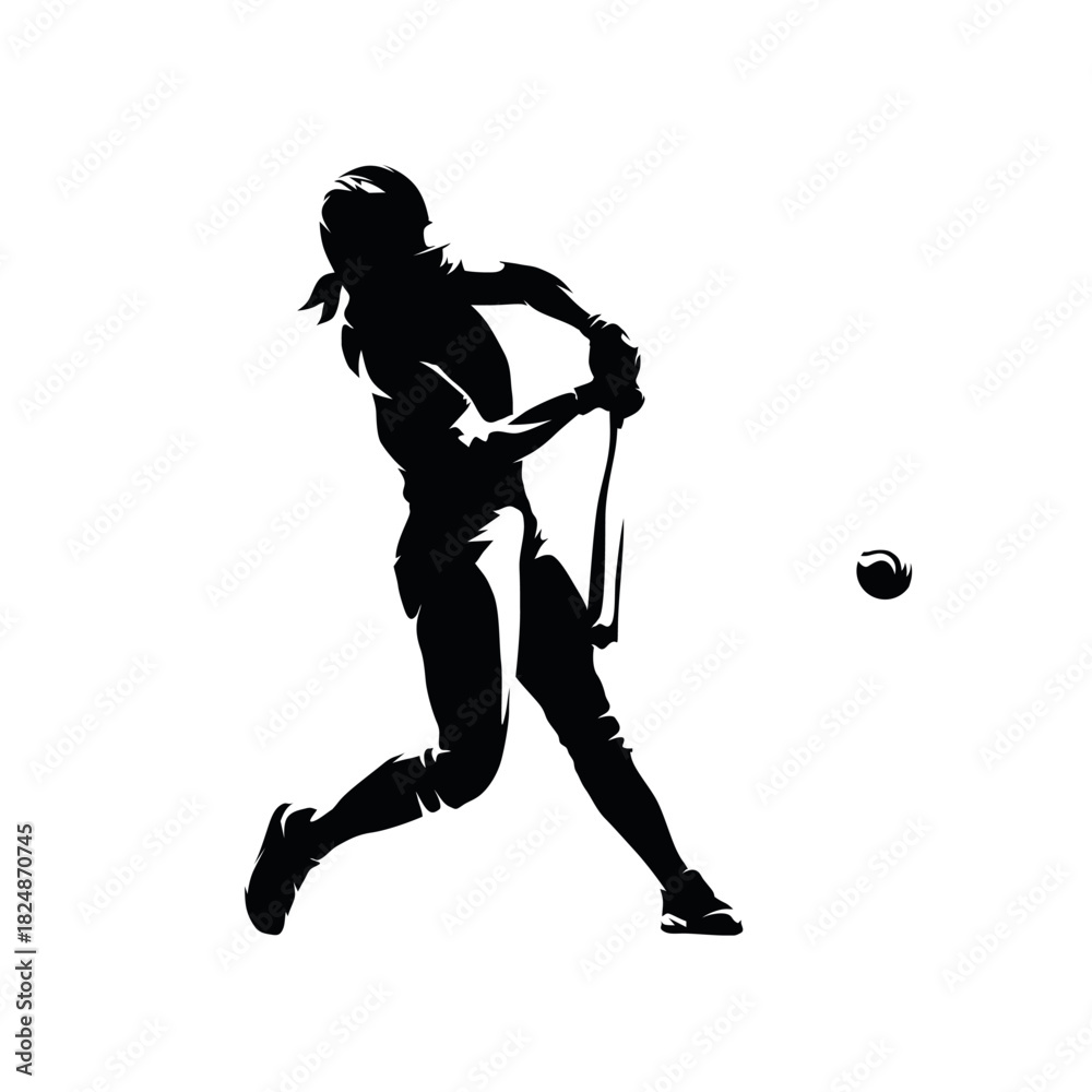 Fototapeta premium Woman playing softball, batter. Isolated vector silhouette. Ink drawing. Team sport athlete