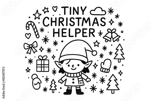 Tiny Christmas Helper. Tiny Christmas Helper. Hand-drawn doodle illustration of Tiny Christmas Helper. Elf,