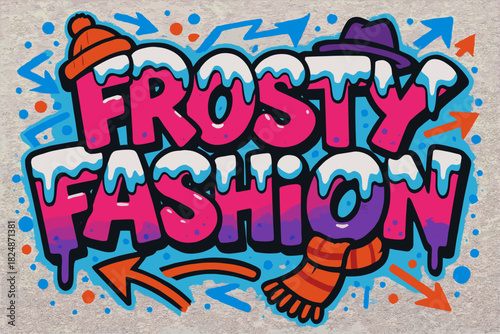 Frosty Graffiti Style. Frosty Fashion — Graffiti Simplified: chunky tilted bubble letters with drippy snow