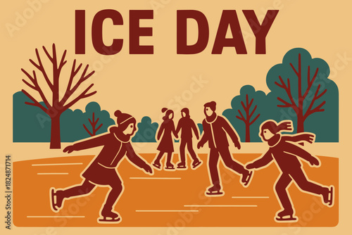 Retro Winter Skaters. Ice Day — Retro Poster (alt): condensed sans-serif; centered composition with line-art