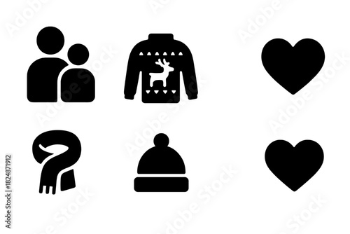 Cozy Family Icons. Cozy Holiday Family. Filled icon set of Cozy Holiday Family: parent, child, sweater,
