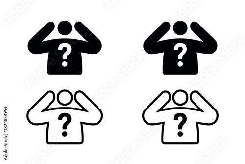 A person holding their head in confusion with a question mark inside their silhouette.