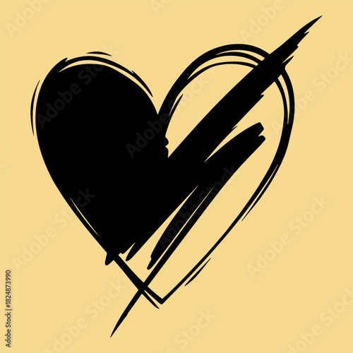 Black heart symbol with a line through it on a plain background