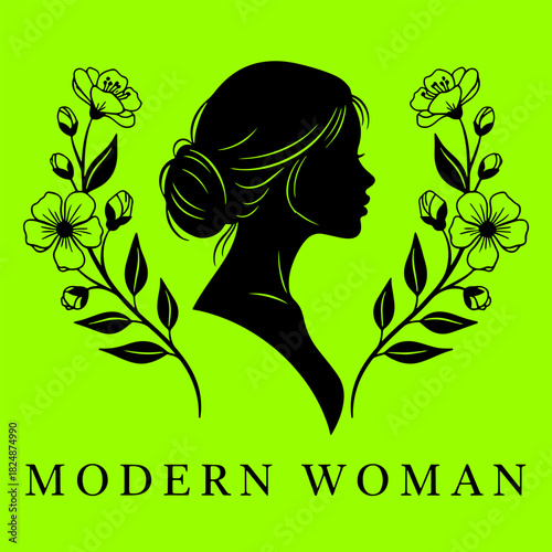 Silhouette of a modern woman with flowers, elegant and stylish design