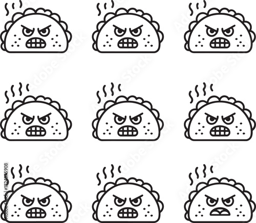 Angry taco faces expressing frustration and rage