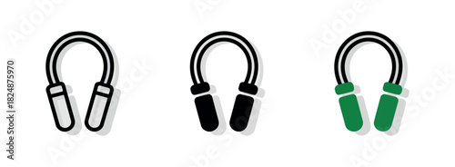 Three stylized icons of jumping ropes with handles in different colors and styles.