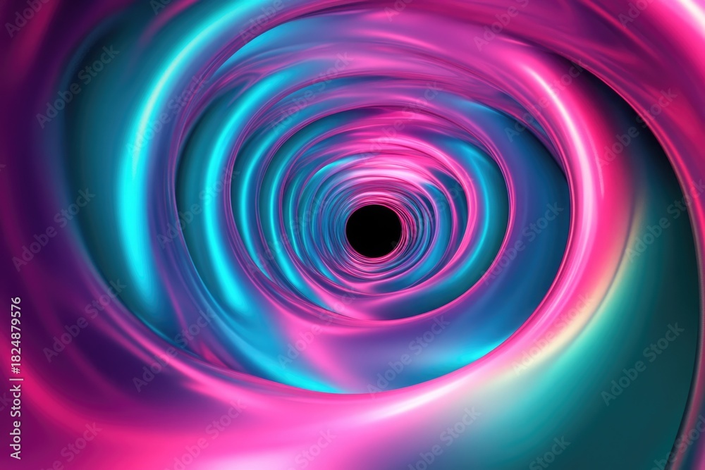 Obraz premium A mesmerizing abstract vortex in vibrant pink and blue, creating a futuristic, dynamic tunnel with a central black void.