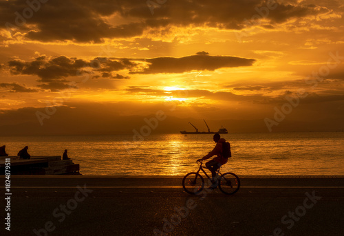 silhouette of a cyclist