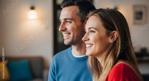 Side view smiley couple indoors