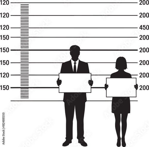 Criminal suspects identified in police lineup with height markers