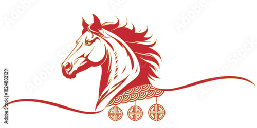 red horse vector illustration with chinese ornaments