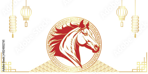vector illustration of a chinese horse shio background