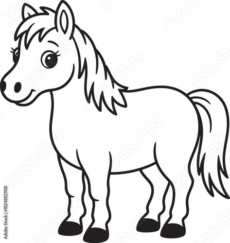Cute cartoon horse illustration for coloring and design