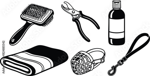 Dog grooming tools vector illustration