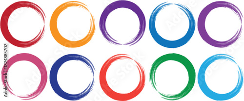 Colorful brush stroke oval frames vibrant hand drawn circle elements on white