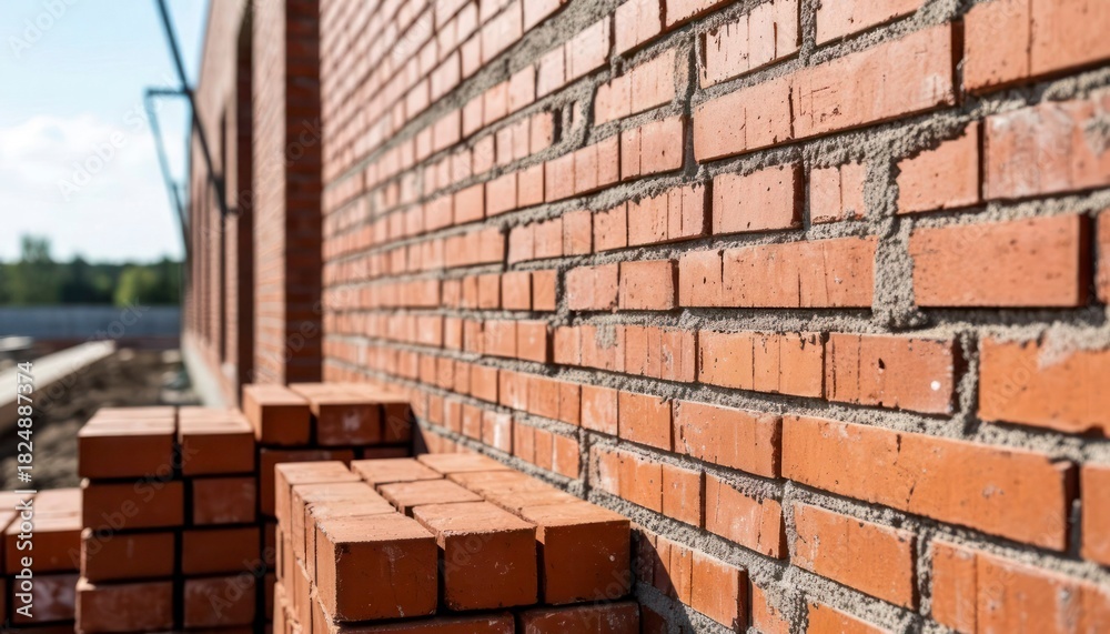 Fototapeta premium Unfinished Brick Wall Under Construction