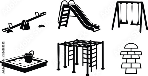 Playground equipment vector icons set