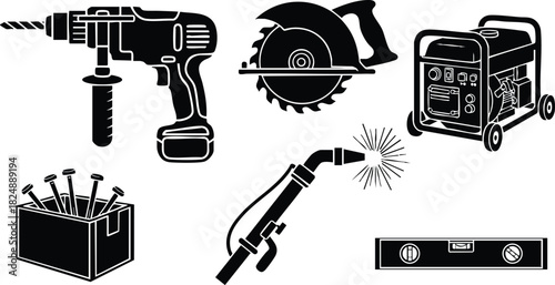 Construction power tools set vector illustration