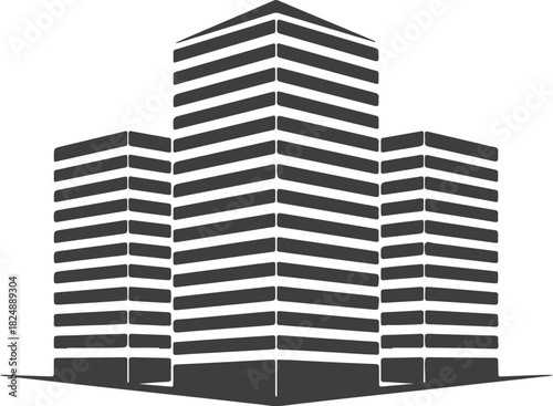 Minimalist black and white vector illustration of a modern office building complex for construction and corporate branding