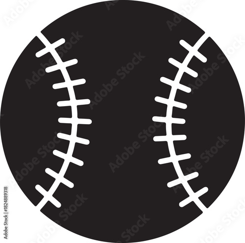 Solid black silhouette icon of a baseball perfect for sports games and athletic branding on any background