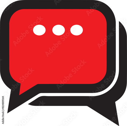 Red and black speech bubble icon with three white dots and a white outline chat icon message symbol