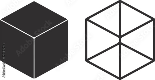 Two clean minimalist cube icons presented side by side on a plain white background for graphic design