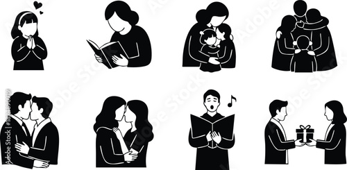 Silhouette family love and interaction vector set