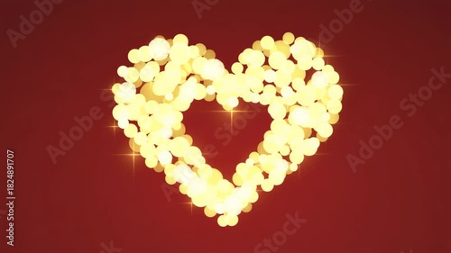 Herz in goldene Bokeh-Punkte auf rotem Hintergrund – eleganter, festlicher Lichteffekt	