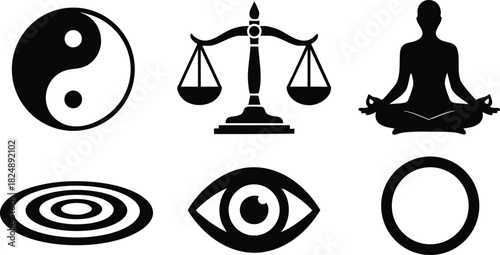Yin yang balance scale meditation eye target circle symbols vector