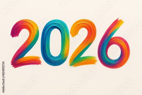 Vibrant brush stroke typography forming 2026 in colorful abstract style for modern New Year greetings