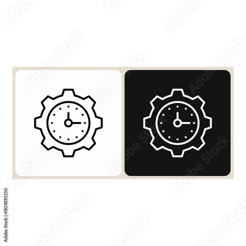 Time Management  icon in simple outline style, shown in black on white and white on dark.