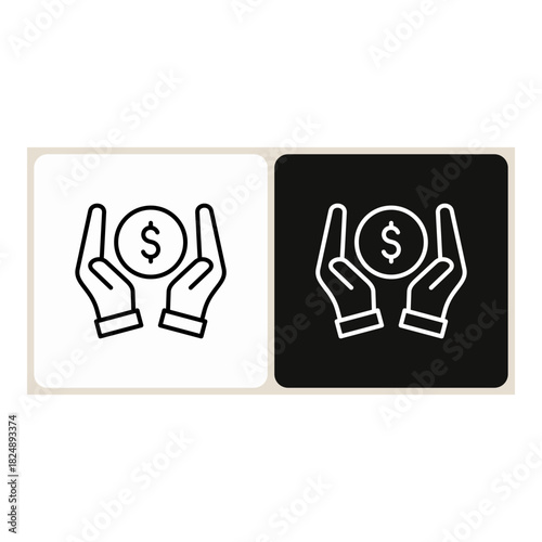 Cash Flow  icon in simple outline style, shown in black on white and white on dark.